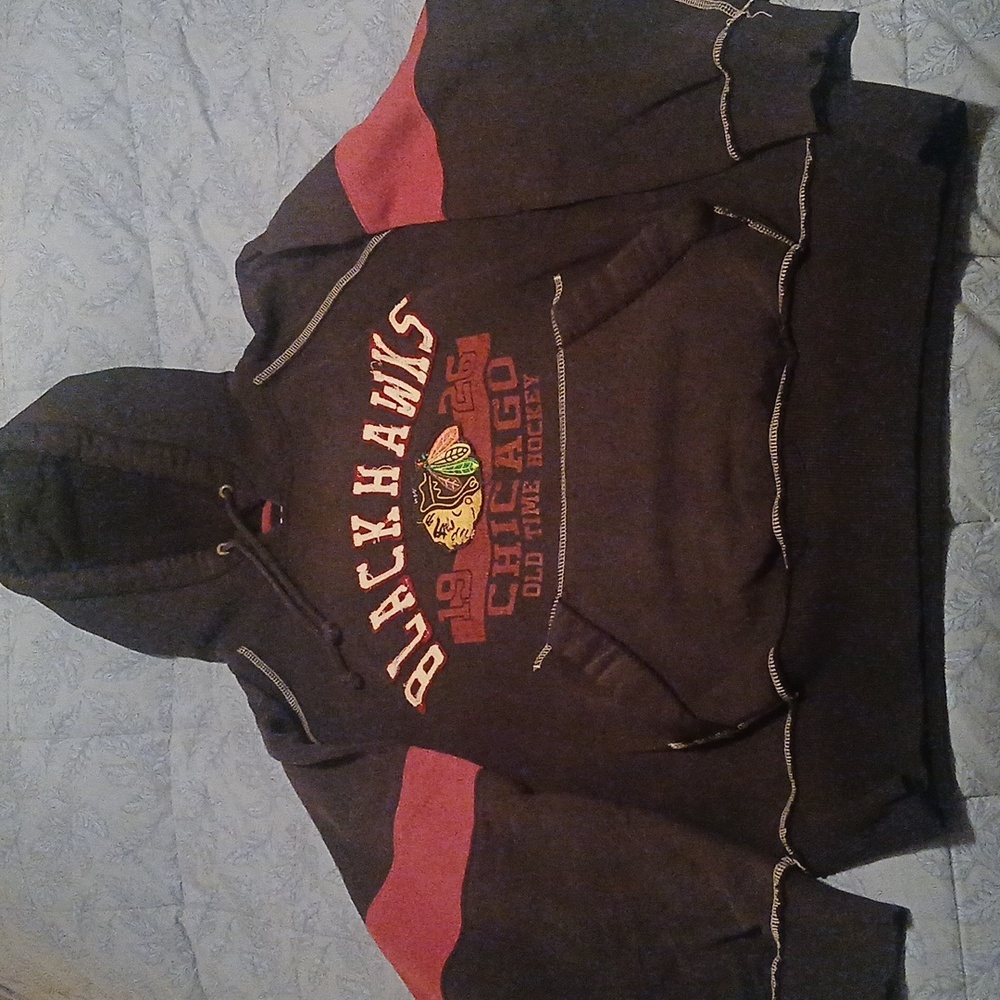 Chicago Blackhawks Vintage Style Faded Hoodie with Maroon Accents